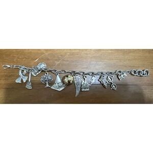 Harry Potter Silver Tone Charm Bracelet Hedwig Quidditch Owl Lightning Bolt 7"